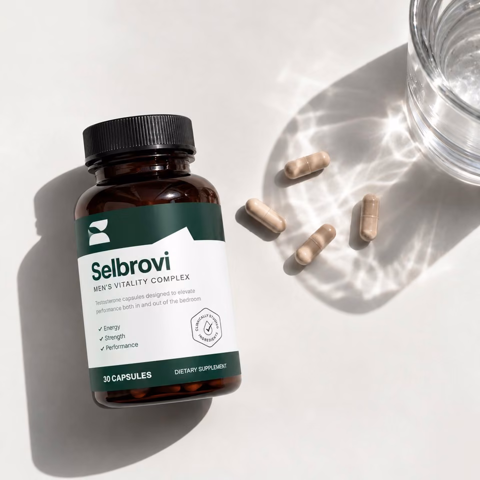 Potje Selbrovi naast een glas water en enkele capsules